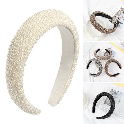 Headband Handmade Hair Hoop Wedding Headdress Rhinestone Pearl Haiband Baroque Tiara Full Crystal