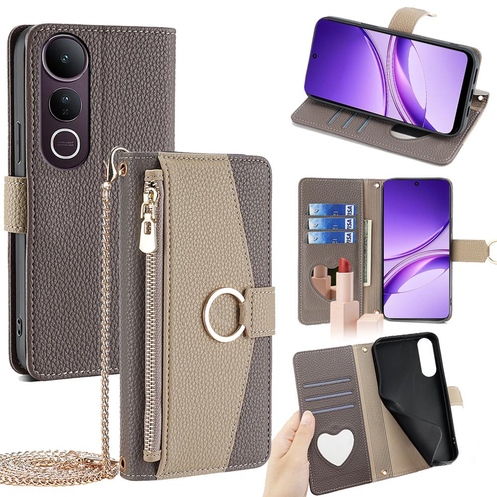 For vivo V50 Lite 5G Case Mirror Wallet Leather Phone Cover with Chain Shoulder Strap