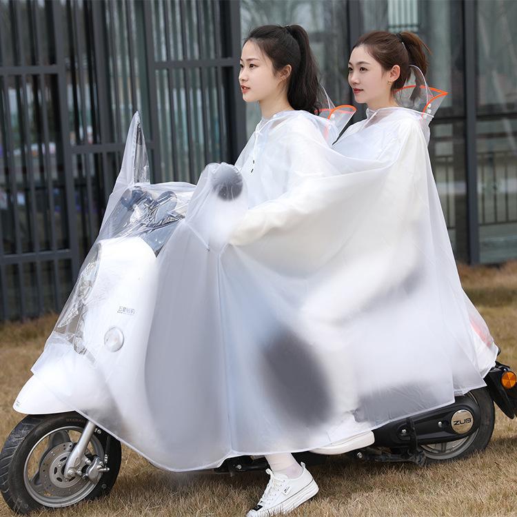 Regenmantel für Elektroroller, Doppelsitz, Eltern-Kind, Langer Stil, Ganzkörper, Starkregen-Schutz, Motorrad-Spezifisch, Transparenter Regenponcho