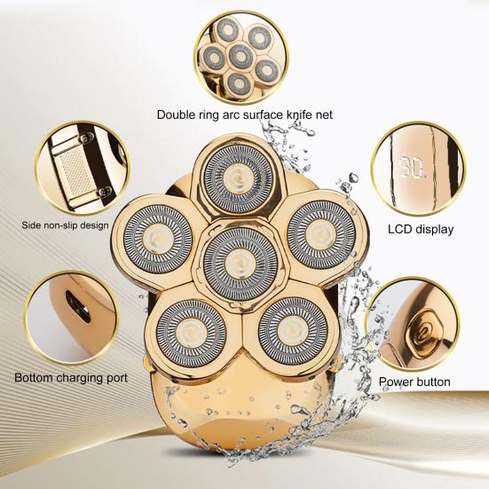 6 Heads Electric Razor IPX6 Waterproof ABS Rechargeable Mustache Trimmer Tools for Men With Head Protection Cover And Cleaning Brush