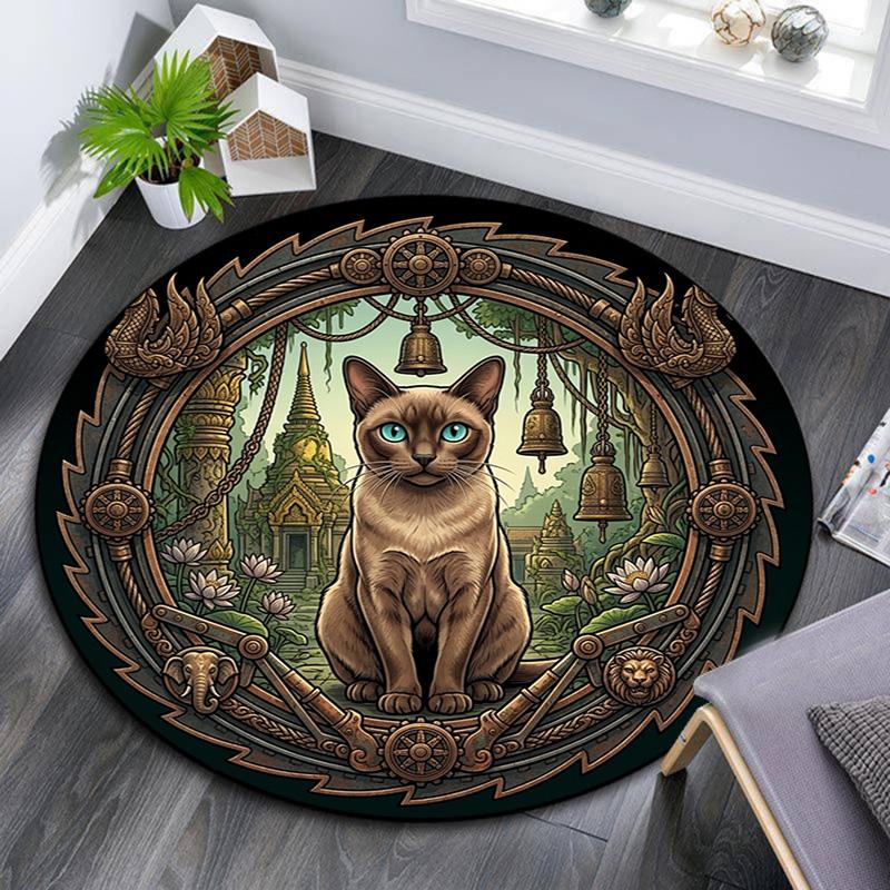 Temple Cat Round Area Rug Under Office Chairs Bedroom Living Room Home Decor