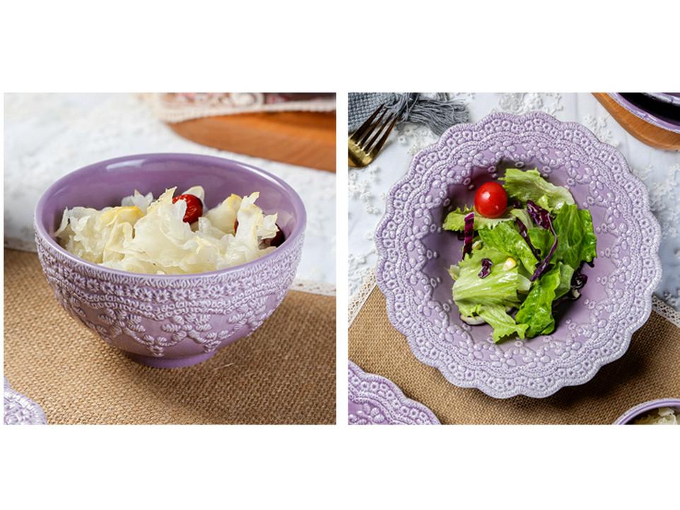 Nordic Style Purple Ceramic Tableware Set: Retro French Bowls, Plates & Dishes - Perfect Housewarming Gift
