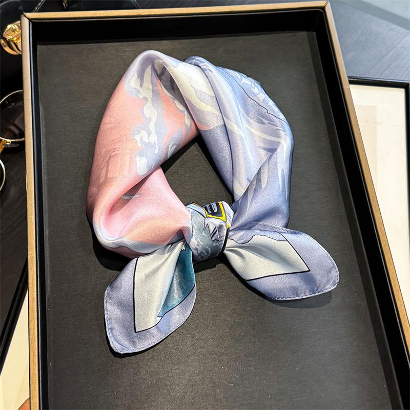 Printing Design 100% Pure Silk Square Scarf Women Fashion Luxury Brand Scarves Neckerchief Hair Hand Wrist Bandana Shawls