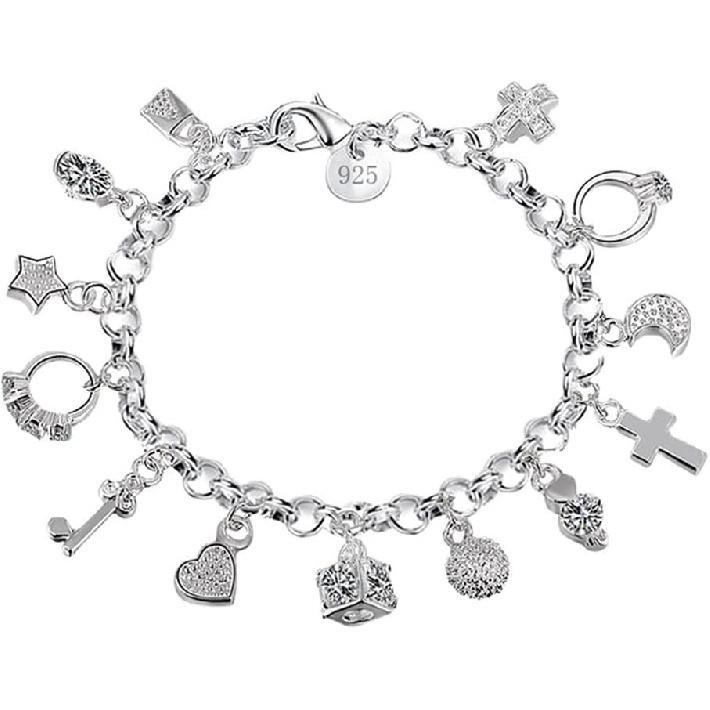 kelistom 925 Sterling Silver Bracelets for Women Teens, Love Heart Charm Chain Bracelet Bangle Fashion Jewelry Gifts