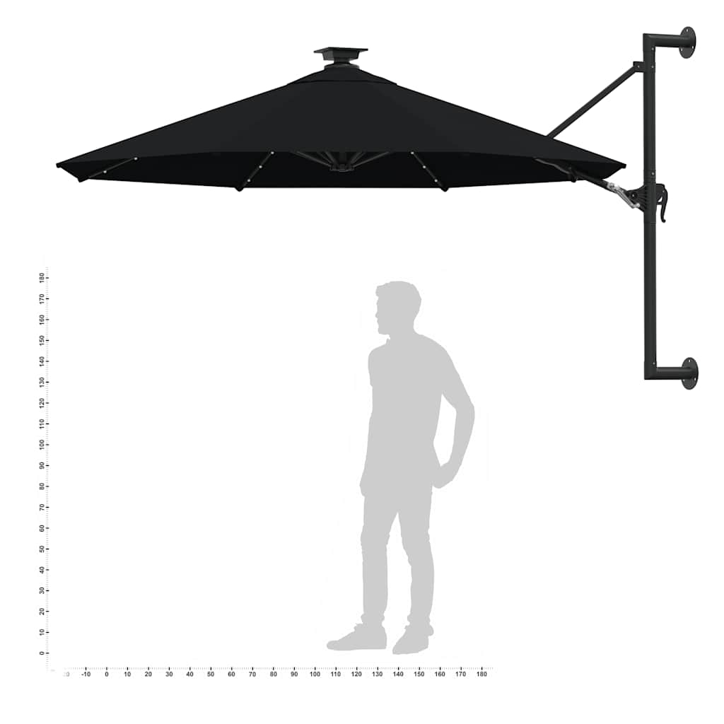 Wall Mounted Sun Umbrella with LEDs 300 Cm Black