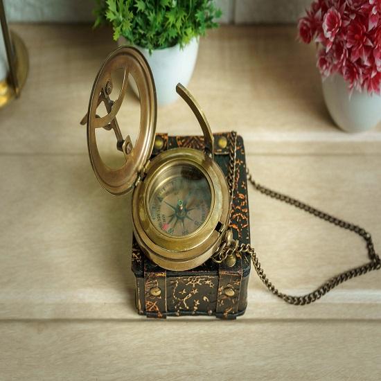 Brass Sundial Compass, Engraved Compass Gift for Him, Gift for Father, Gift for Son, Gift for Husband Handmade Compass