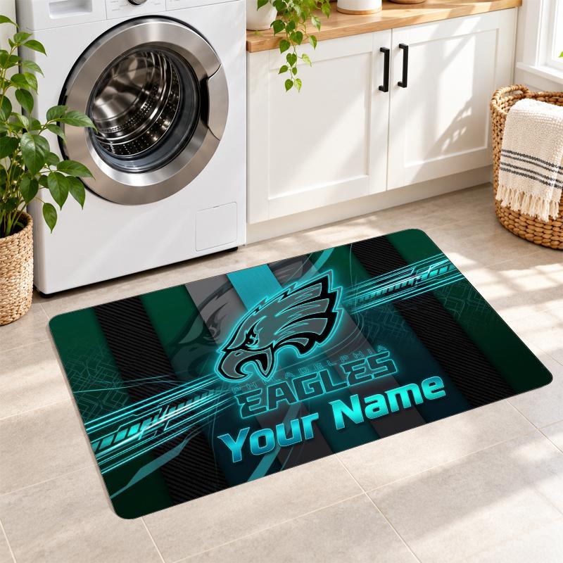 Philadelphia Eagles Individueller Name Flanellteppich Küchenmatte Rutschfester Bodenteppich Personalisierte Heimdekoration