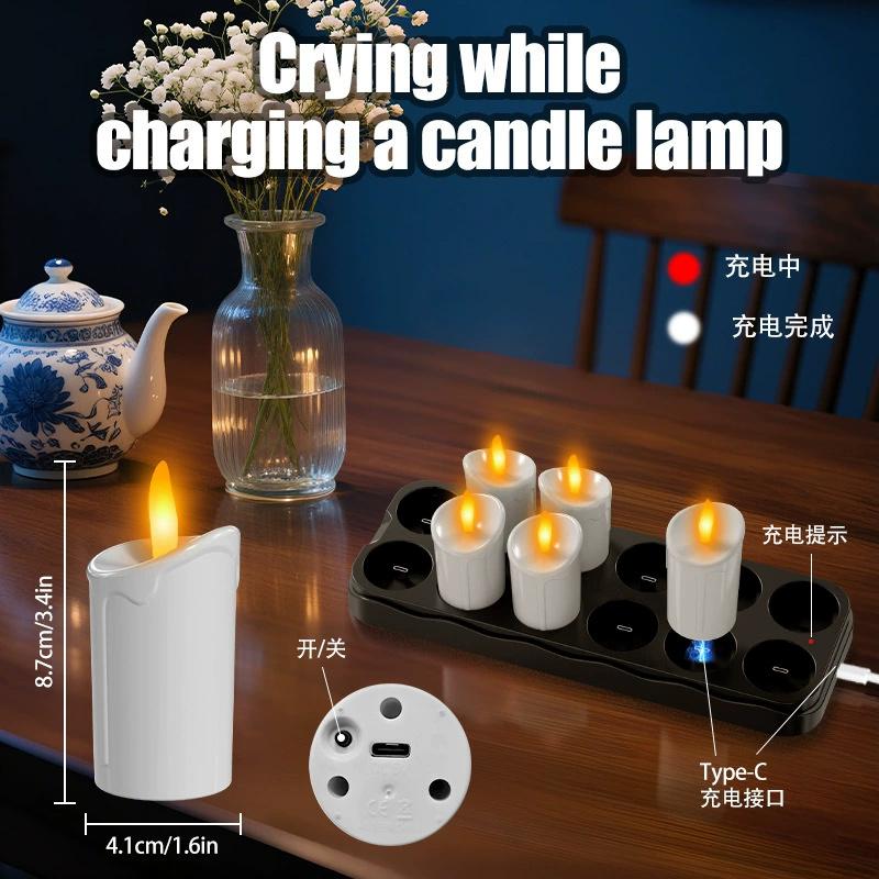 Pack of 12 Rechargeable LED Candle with Remote Control Flameless Tealight  Xmas Valentine Wedding Church Home Table Decoration