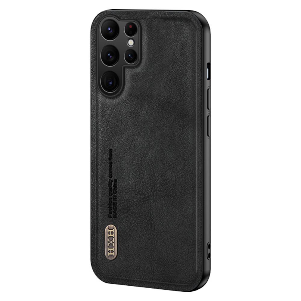 

For Samsung Galaxy S25 Ultra Case Retro Texture Matte TPU+PU Leather Back Cover Support Magnetic Car Holder Black