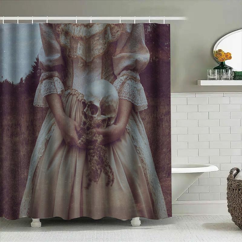 Gothic Horror Shower Curtain Vintage Spooky Victorian Dark Academia Home Decor Halloween Bathroom Set Artistic Eerie Wall Tapest