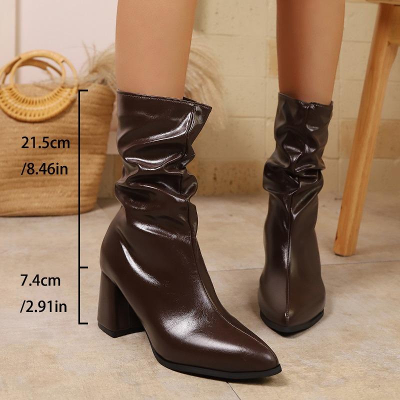 Luxury Brand High Heels Women's Boots Pointed Toe Sexy Shoes Winter Dress Pumps Fashion Pleated Leather Chelsea Boots Mujer