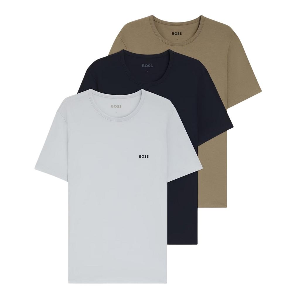 Boss Mens Embroidered Logo Crew Neck T-Shirt (Pack of 3)