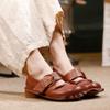 Retro Lace Thick Heeled Soft Soled Shoes Genuine Leather Women's Mid Heel Pumps