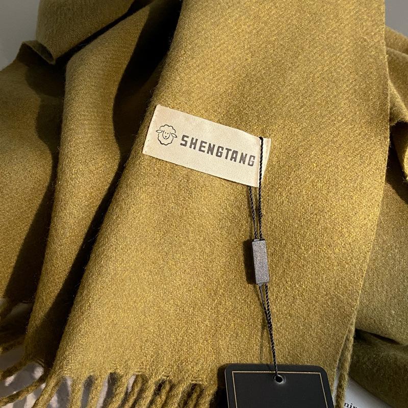 35*200Cm Wool Scarf Luxury Winter Outdoor Warm Women Solid Color Scarves Tassel Shawls Pashmina Lady Wrap Bufanda