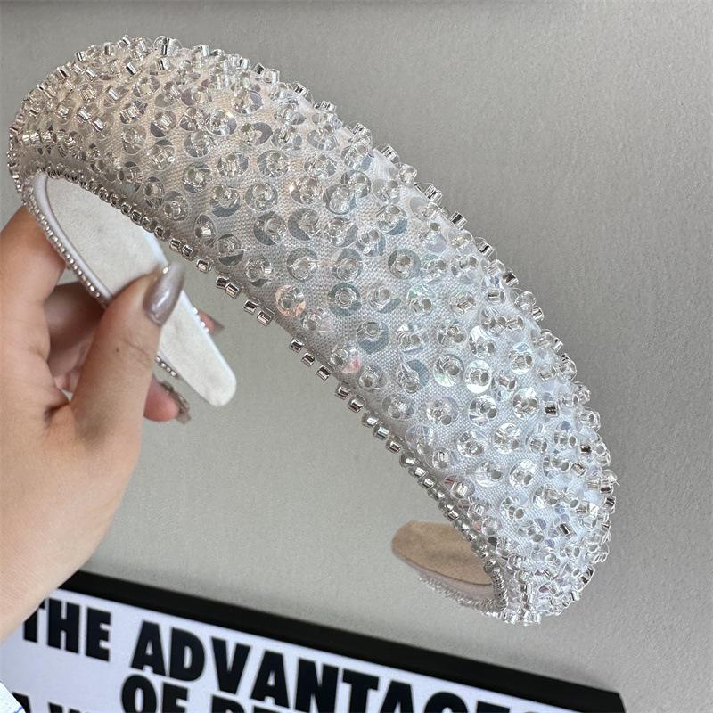 Glitzer Pailletten Perlen Schwamm Verdicktes Stirnband für Frauen Luxus Gebrochene Kristallperle Haaraccessoire Kopfwickel Erwachsenen Haarband