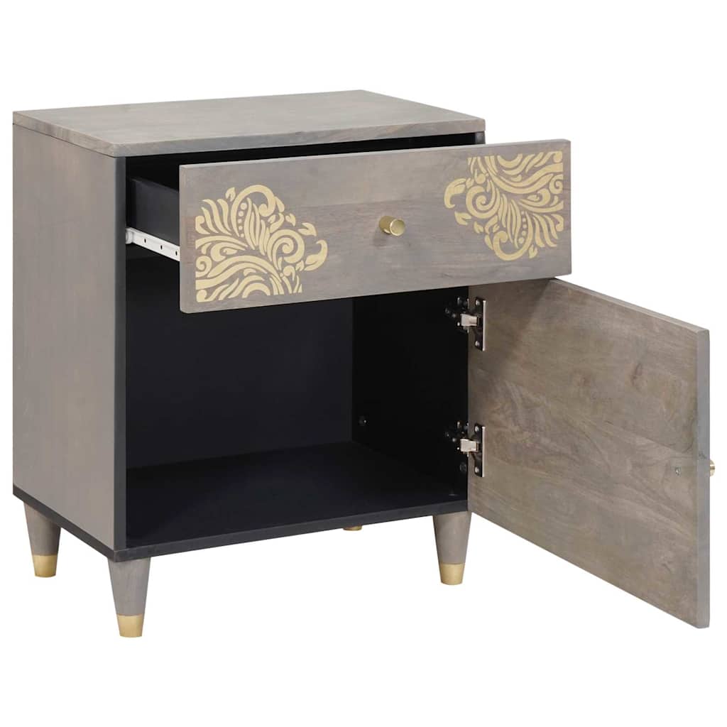 Nightstand with Door Gray 50 x 33 x 60 cm Solid Mango Wood