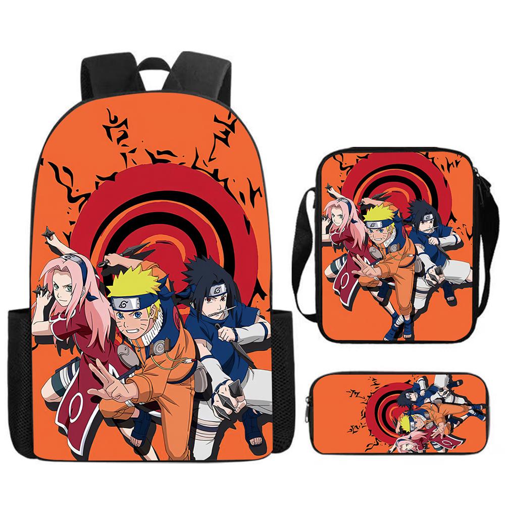3Pcs Set NARUTO Kids Backpack with Crossbody Bag & Pencil Case Lightweight&Durable, Cartoon School Bags for Ages 5-10 Boys&Girls