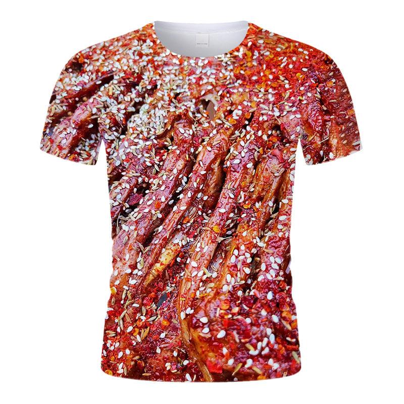 Barbecue Squid Kebab Pattern T Shirt For Men 3D Printed BBQ T-shirt Round Neck Short Sleeve Tee Shirts Tops Street Loose Tshirt