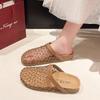 Mesh woven bag head half slippers women's summer wear 2025 new French skirt cool slippers Roman sandals women