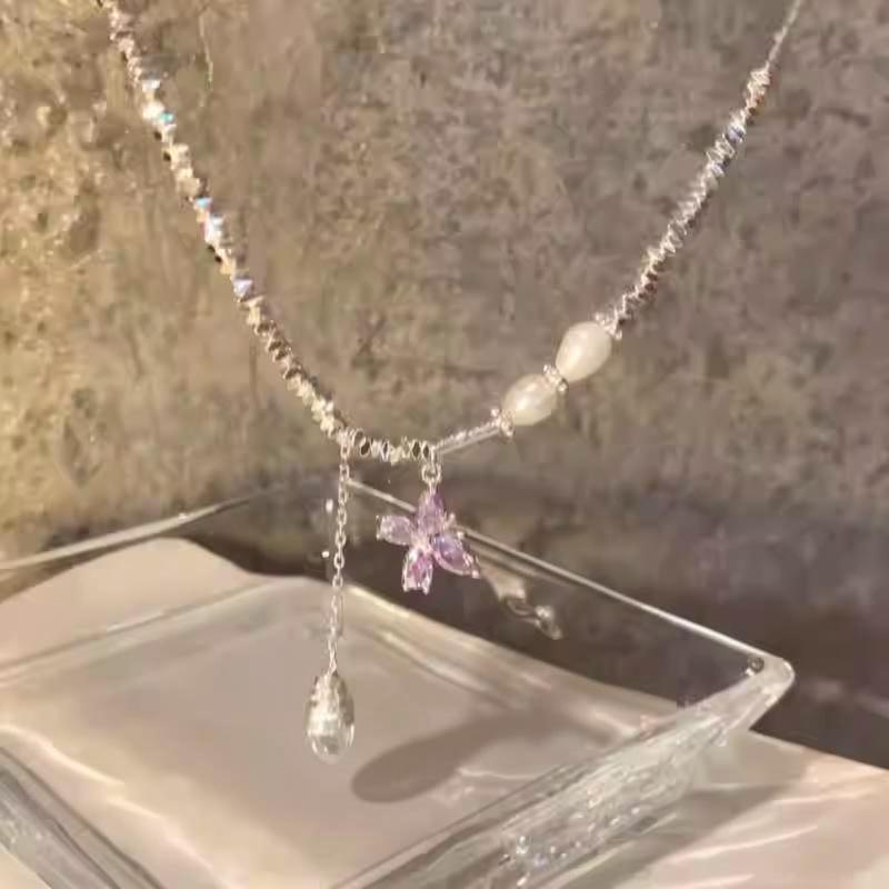 Серебряный кулон-ожерелье с кисточкой в виде бабочки с цирконами - Роскошное украшение на ключицу для женщин