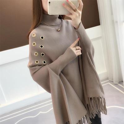 Fledermaus Ärmel Lose Pullover Rollkragen Mantel Jacke Herbst Winter Neue Pullover frauen Absicherung Quaste Schal