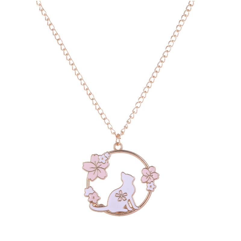 Kpop Cartoon Necklace Cute Pink Cat Rabbit Flower Pendant Necklaces For Women Girls Kids Children Jewelry Fashion Gift