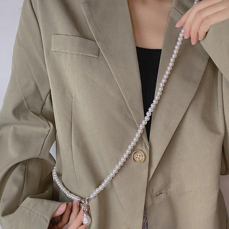 Ins New Trendy Pearl Waist Chain Crossbody Strap Women's Fashion Heart-shaped Mirror Pendant Jewelry Belt Skirt Suit Accessories