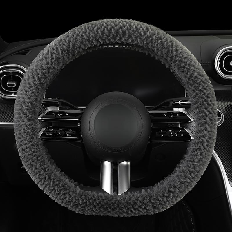 Winter Kunstmink Auto Lenkradbezug, Runde/D-Form Optionen, Weich Bequem und Warm, Passend für 14,5-15 Zoll Lenkräder