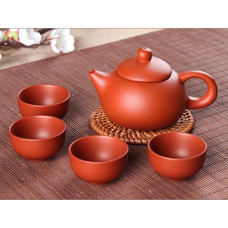 Juego de té de arena púrpura Yixing, 1 tetera y 4 tazas sin base, portátil, para viajes, suministros para ceremonias de té chinas Productos Chinos