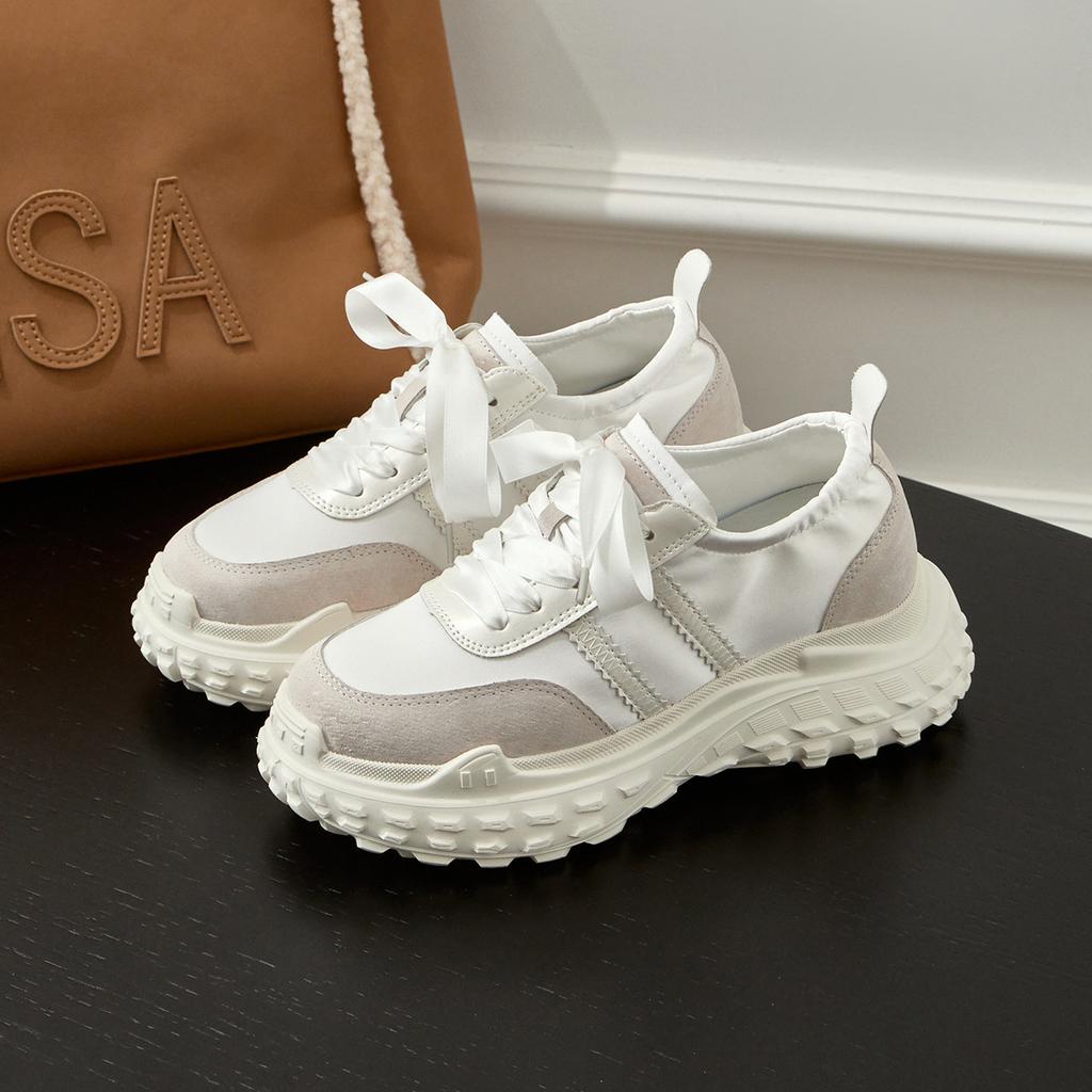 Small thick-soled inner height-increasing Forrest Gump shoes for women's 2025 new summer leather breathable satin casual German training shoes