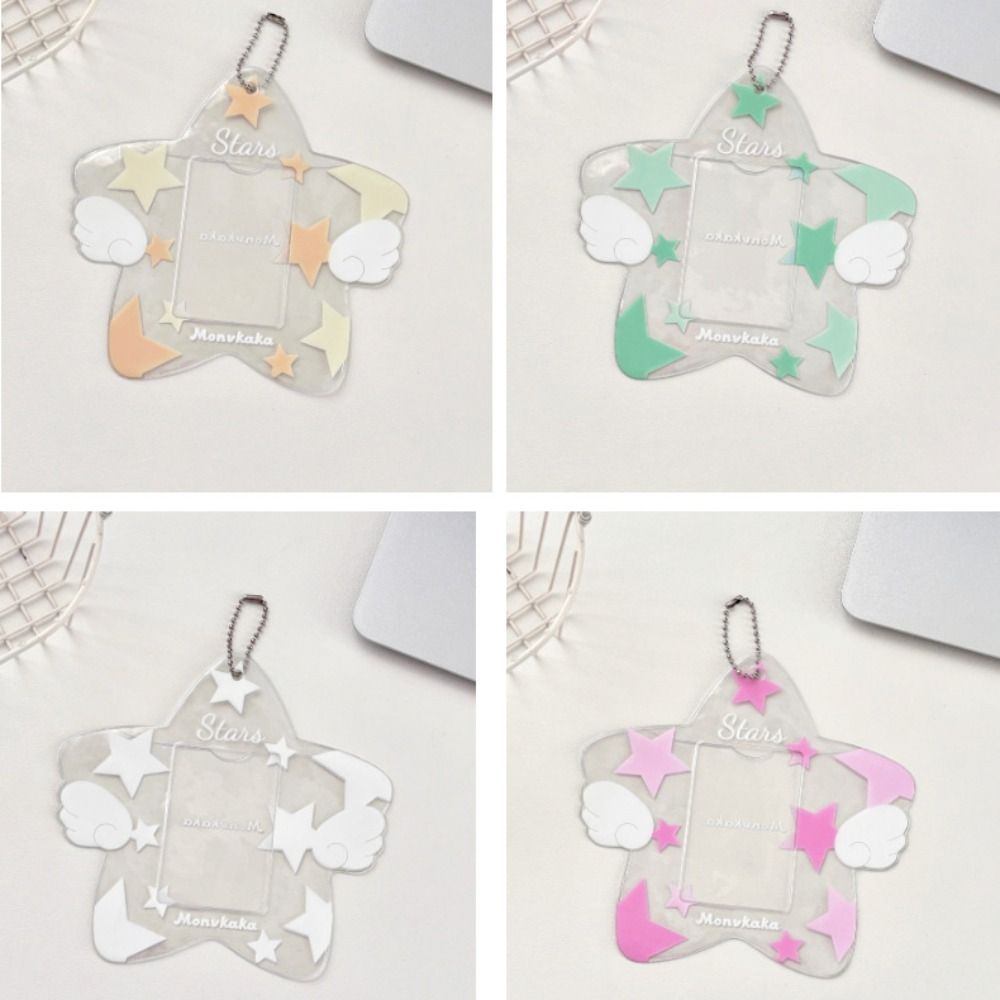 Star Shape Kpop Photo Card Holder Keychain Pendant Portable Idol Photo Card Cover PVC Cute 3 Inch Mini Photo Holder Girls