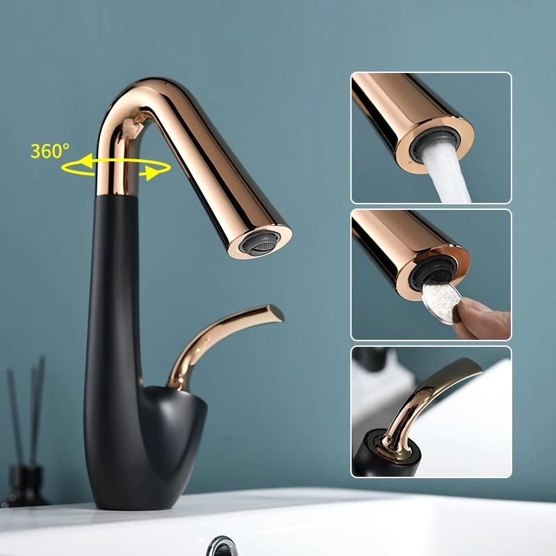 New Arrival Basin Faucet Hot and Cold Bathroom Single Lever Brass Black Rose Gold Rotation Sink Mixer Tap Decked
