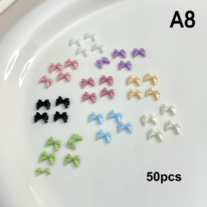50Pcs For A Chic And Trendy Manicure Look Ribbon Bowtie Nail Charms Light Luxury Ins-Style Nail Art With 3D Resin Decor