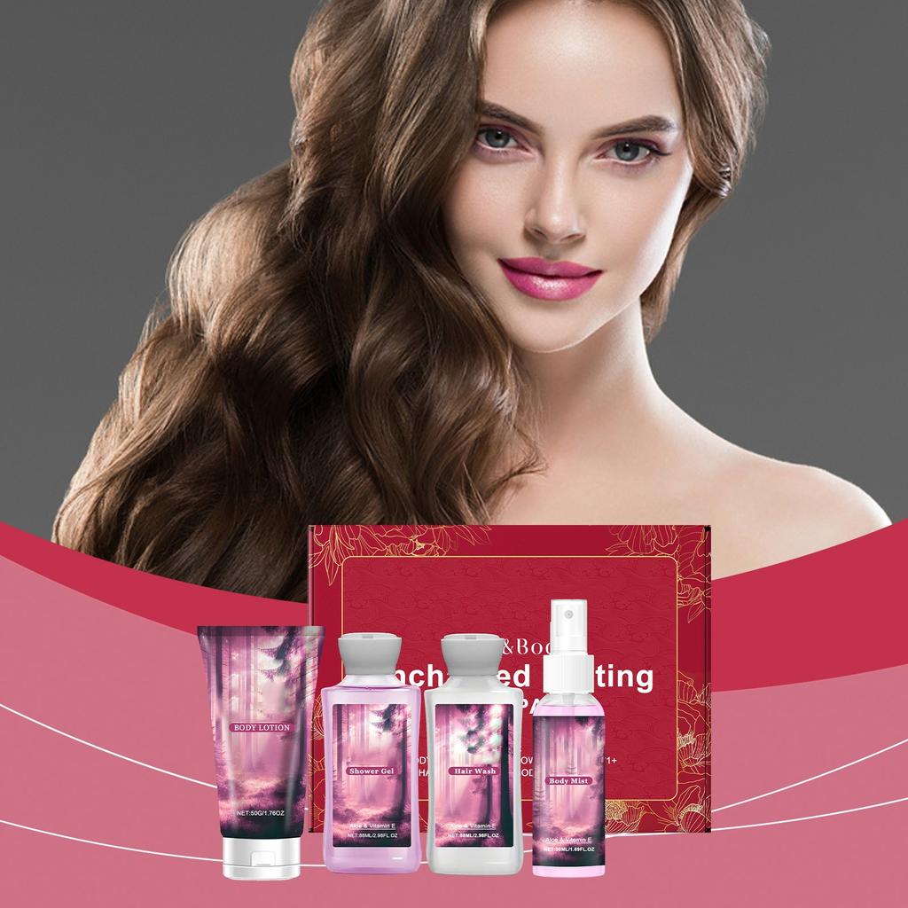 4-piece Spa Travel Set Soothes The Skin And Provides Skin Care. Lavender Is A Must-have For Travel 220ml