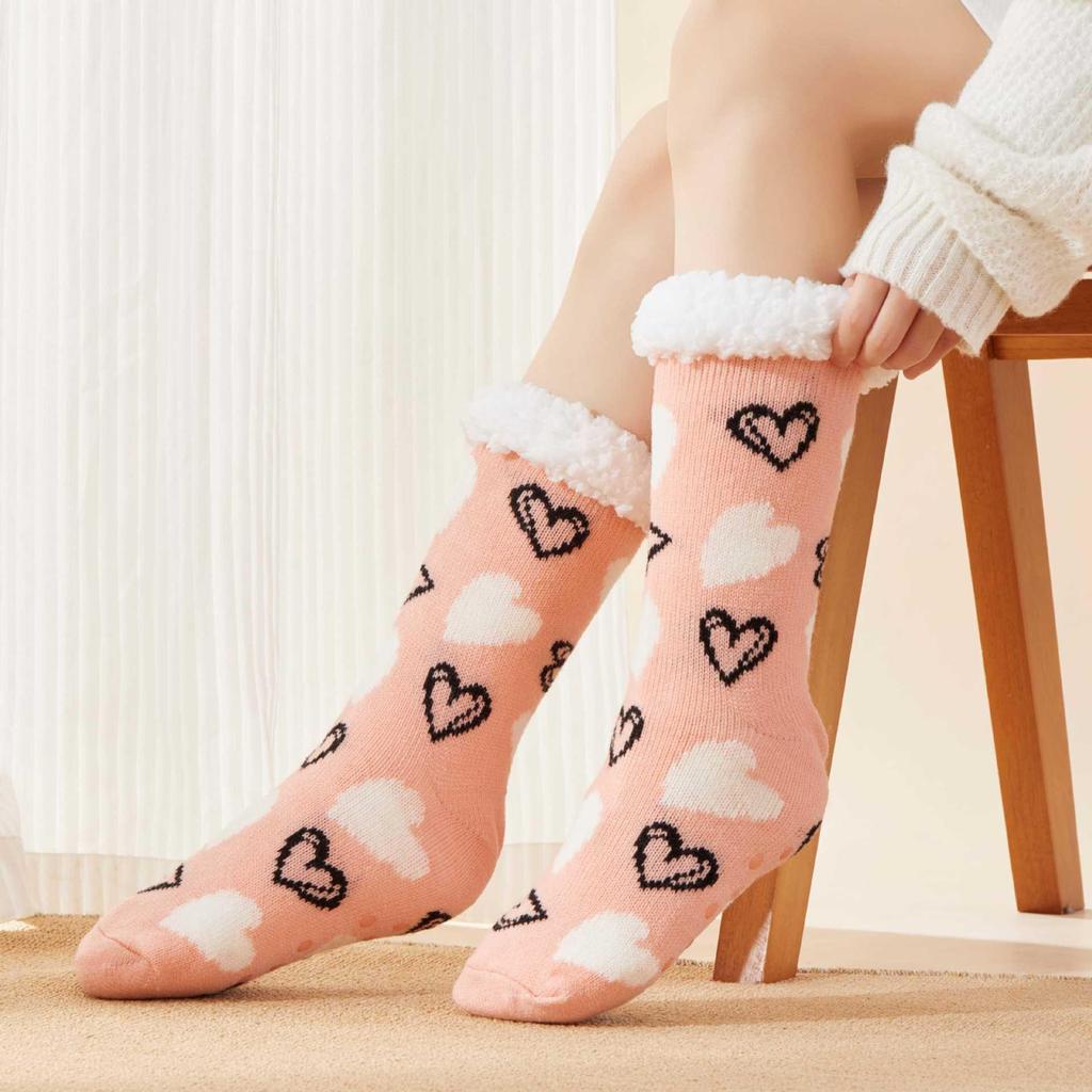 Women's Fleece-Lined Christmas Stockings: Winter Floor & Sleep Socks