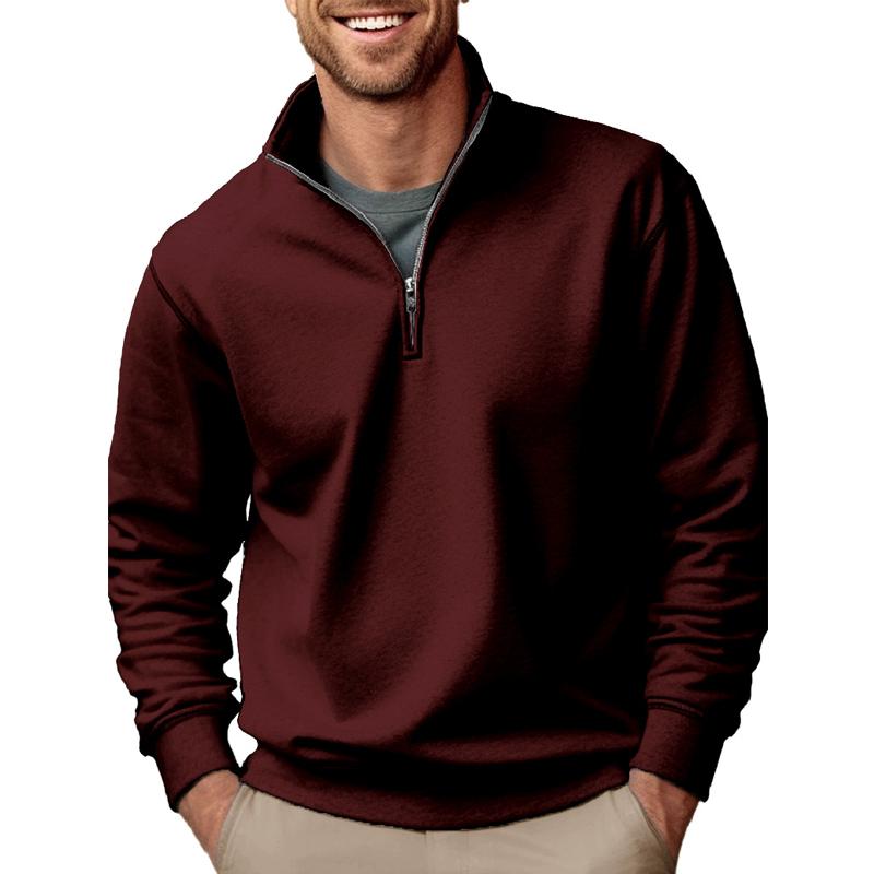 New Men's Hoodie Casual Zipper Stand Collar Thick and Fleece Solid Color Men's Hoodie