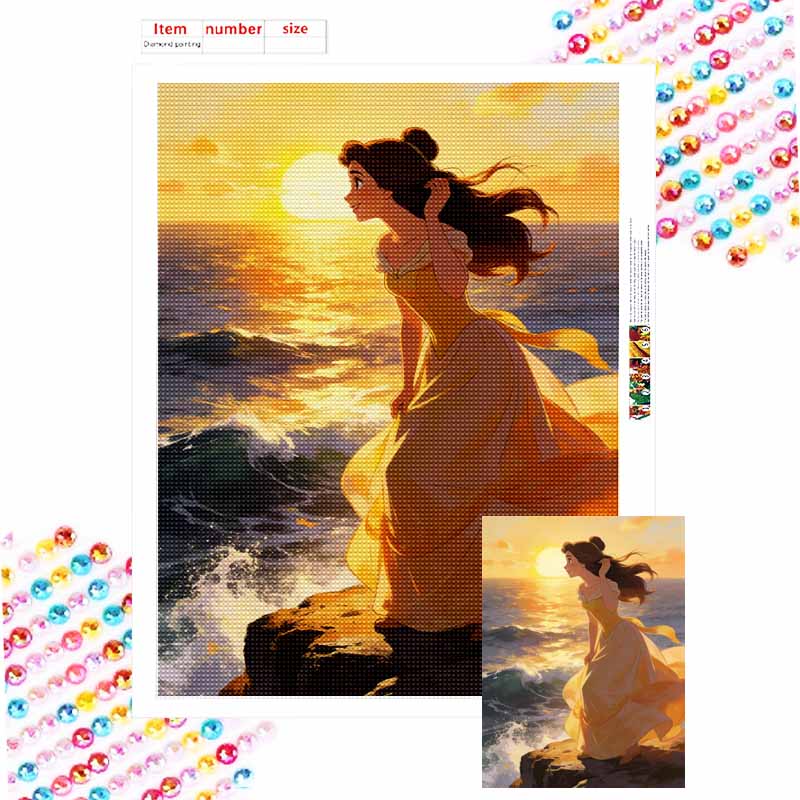 Disney Belle at sunset diamond painting handmade diy5D mosaic art kit home decoration gift Round 20x30cm