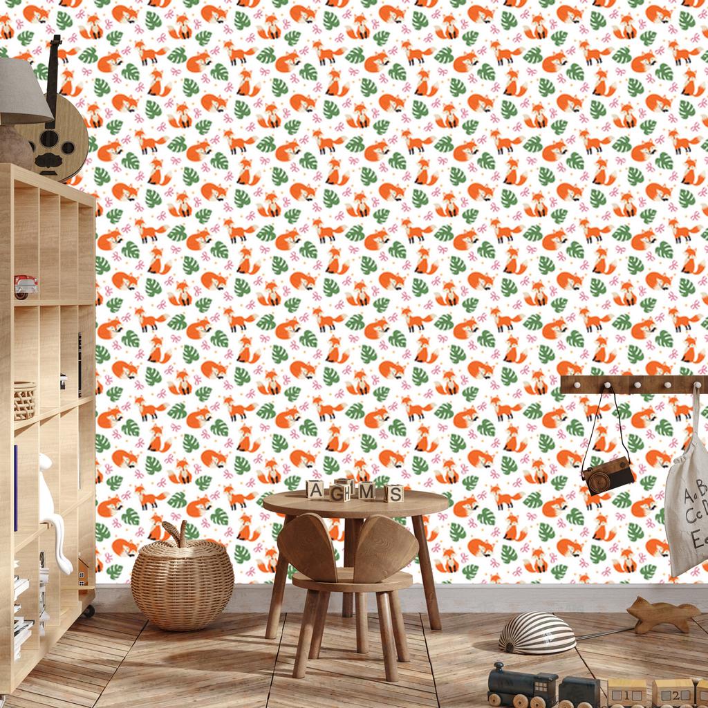 Fox Wallpaper White and Peach for Living Room and Bedroom 50x1000
