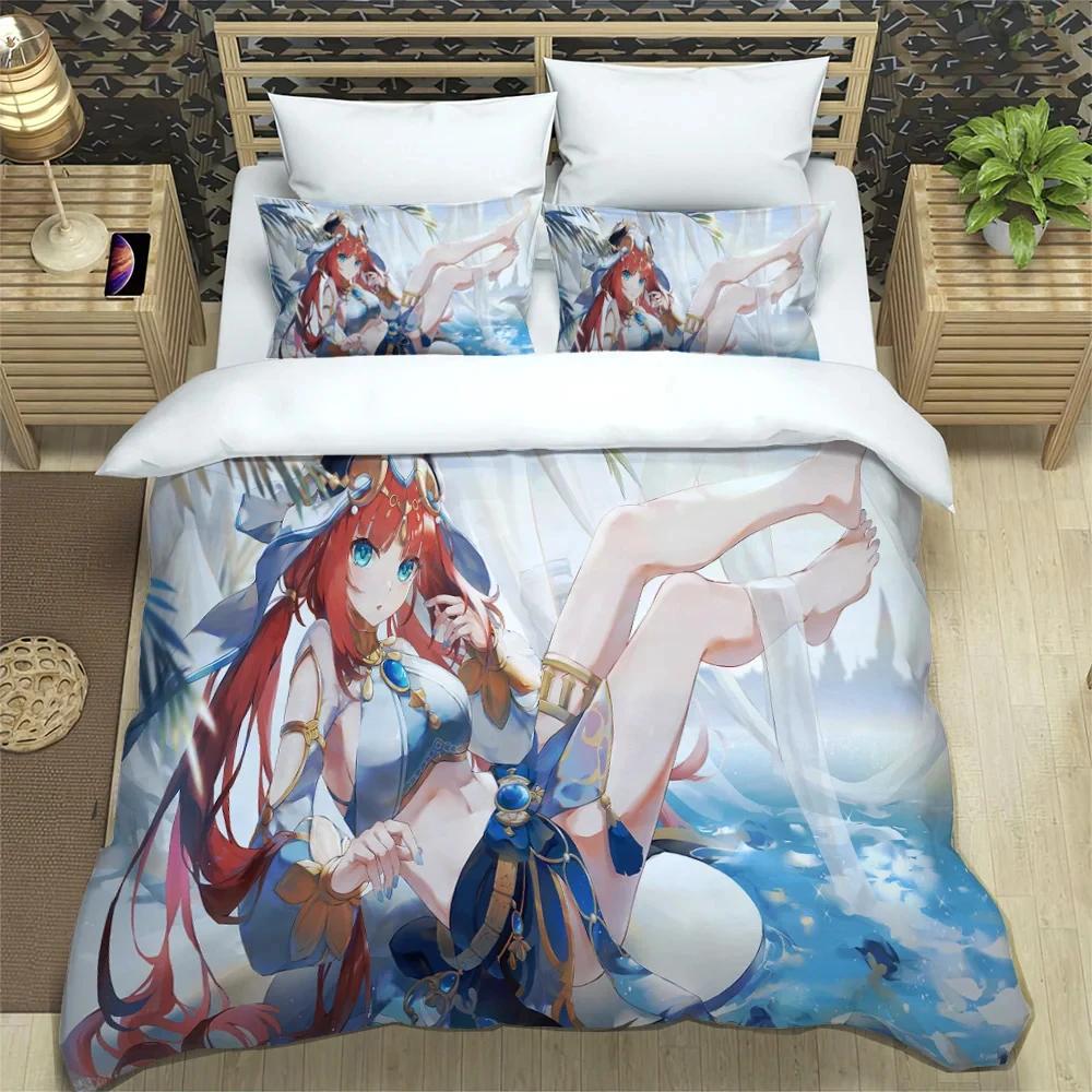 Anime Genshin Impact Sengetøy Sett Gutter Jenter Twin Queen Size Dynetrekk Putetrekk Seng Barn Voksen Mote Hjemmetekstil
