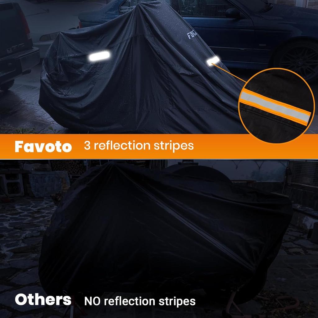 Favoto Motorcycle Cover Waterproof Outdoor - All Season Sun Protection Oxford with Lock-Holes Rain Snow Windproof Dustproof Universal Fit Motorbikes