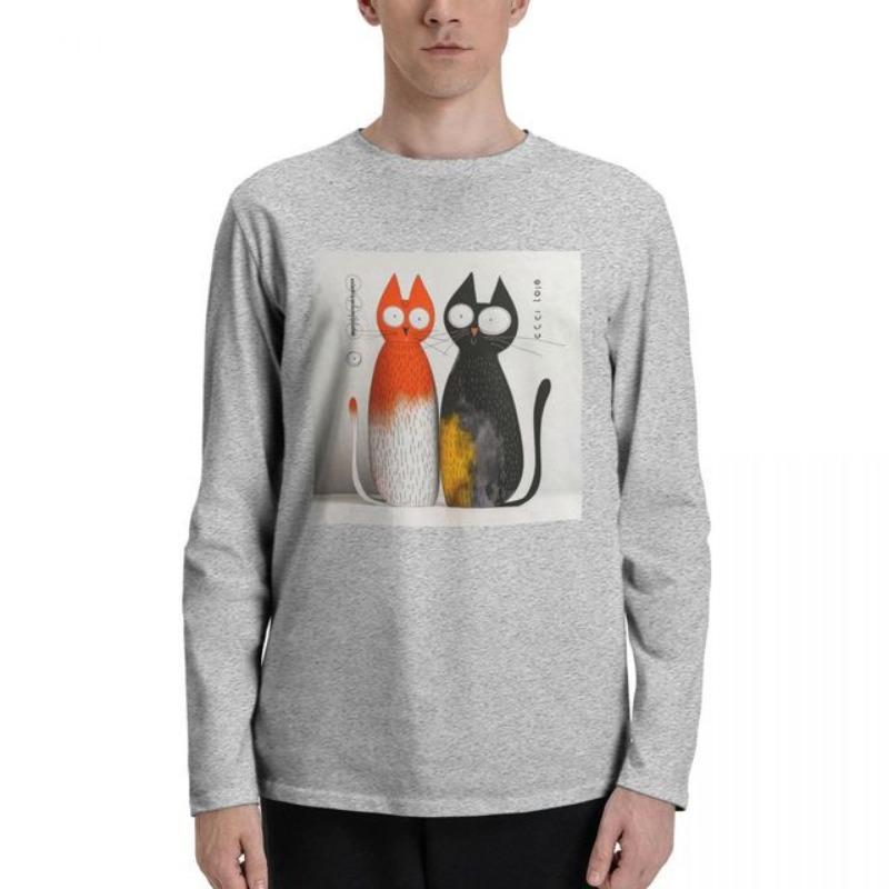 

2024 New Autumn Winter Fall Men s Long Sleeve T-Shirts Cat Hipster Trippy Design Soft,Graphic Cool Edgy Casual Tees Streetwear XL