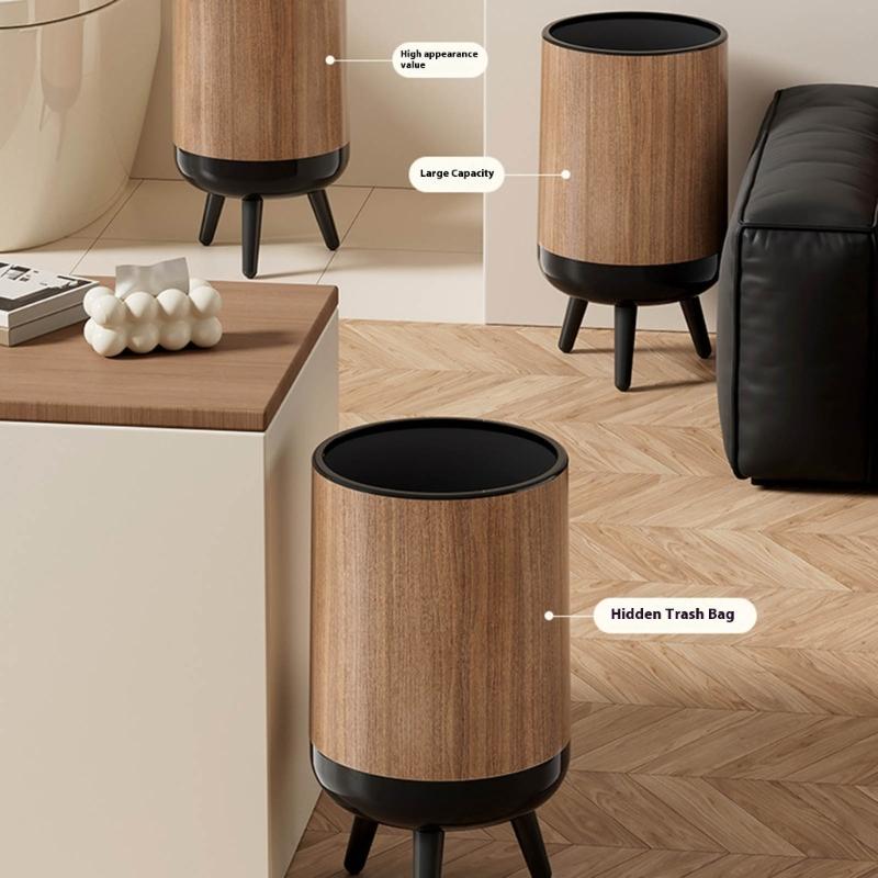 Hoher Mülleimer mit erhöhten Beinen Holzmaserung Kunststoff-Abfalleimer Moderne Dekoration für Küche, Bad, Schlafzimmer