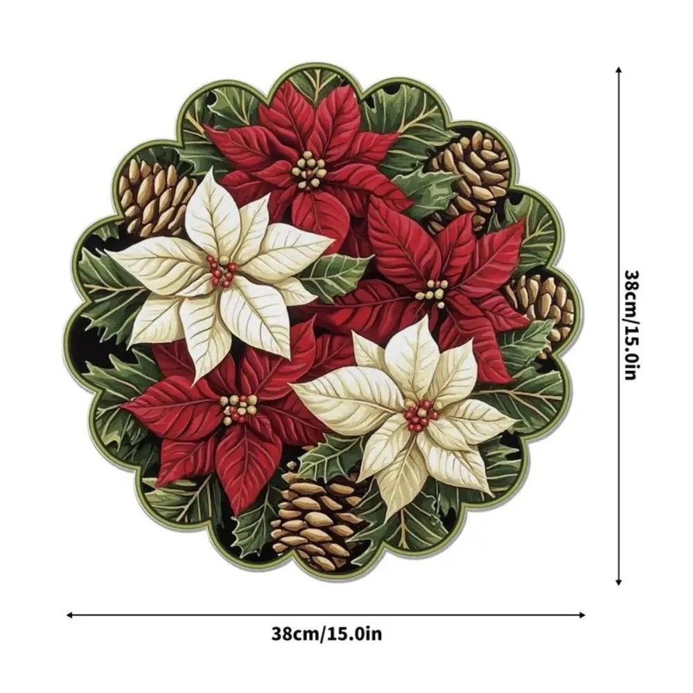 Tapis de table de Noël rond durable Père Noël flocons de neige 38cm Tapis de table Absorbant Antidérapant Décor de Noël Nappe