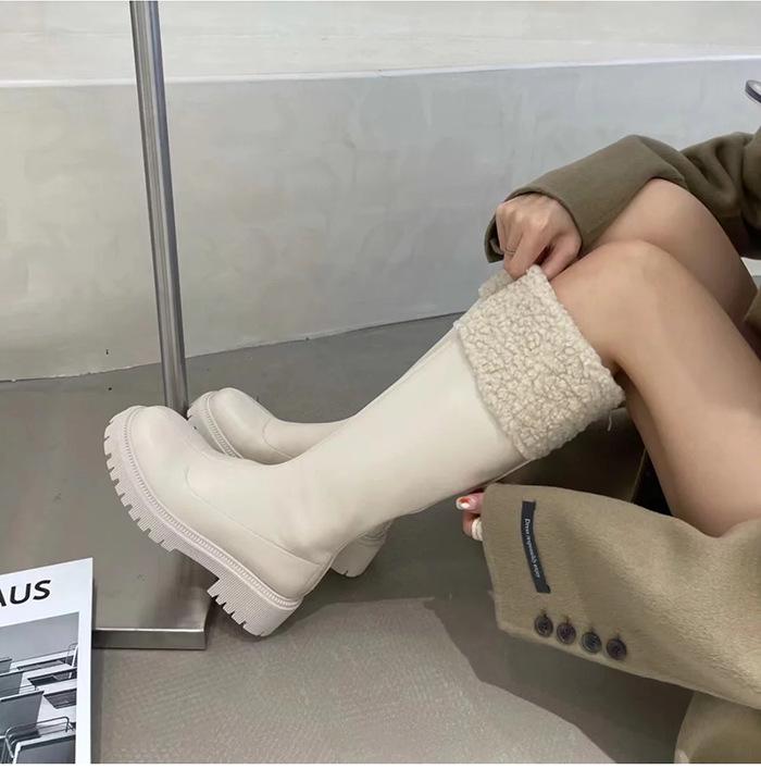 

Grape mother, the same 2025 winter new white plush plush thick bottom but knee medium and long tube splicing knight boots 40