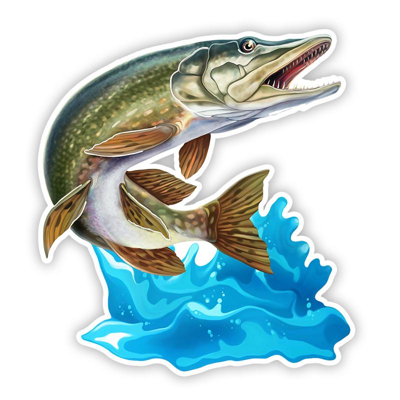Self-adhesive Decal Jumping Northern Pike Walleye Fish Car Sticker Waterproof Auto Decors on Bumper Rear Window Motorcycle #SJ10 SJ10-A-Height 15cm