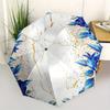 Marble Floral Automatic Folding Umbrella  Simple 8 Rib Design, Bright Cartoon Pattern, Durable Iron Frame, Suitable For Travel, Outdoor, Bea