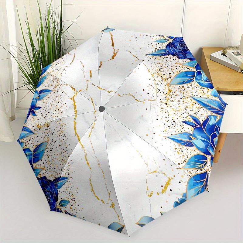 

Marble Floral Automatic Folding Umbrella Simple 8 Rib Design, Bright Cartoon Pattern, Durable Iron Frame, Suitable For Travel, Outdoor, Bea