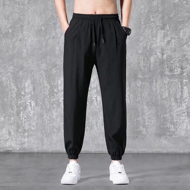 Ice Silk Pants Men's Summer Thin Casual Trousers Men's Tooling Loose Leggings Sweatpants Quick-drying Nine-point Sweatpants