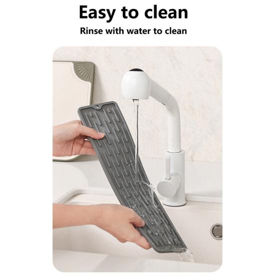 Anti-slip Silicone Faucet Mat Waterproof Sink Drain Pad Wrap-around Design Kitchen Countertop Protector Drying Soap Toothbrush Holder Splash Guard
