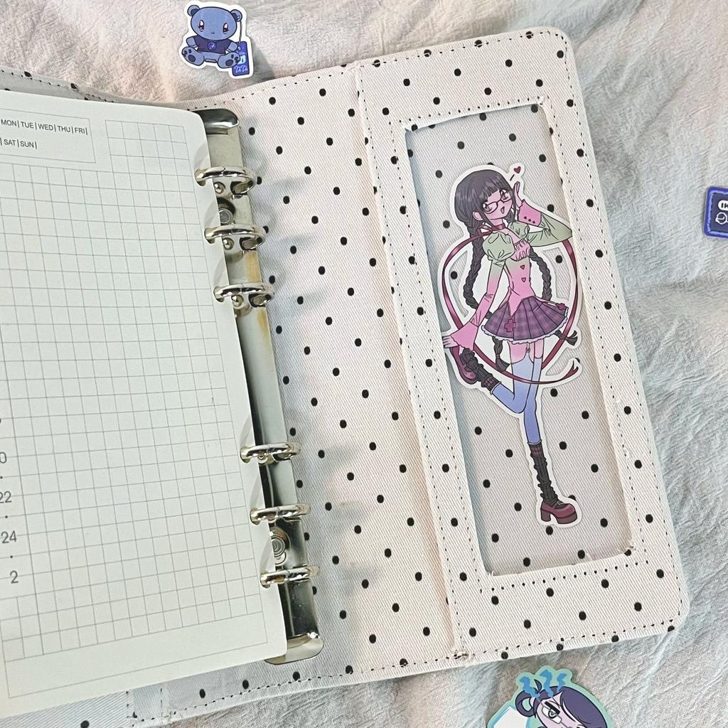 A6 Retro White Polka Dots With 45 Sheets Inner Page DIY PU Clip-on Notebook Loose Leaf Notebook